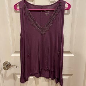American Eagle Small Purple and Lace Detail Tank Top